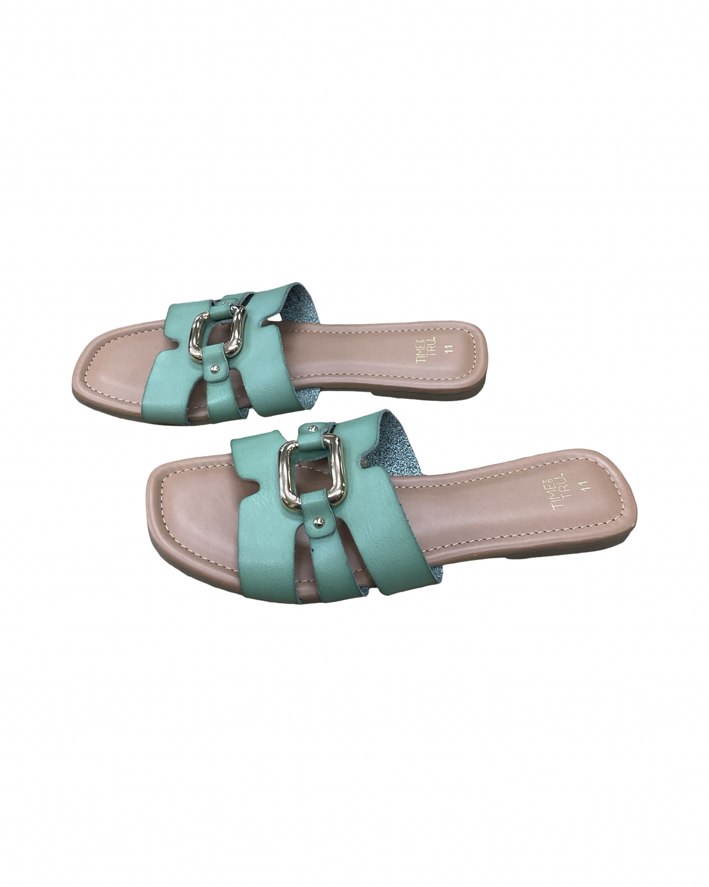 Sandals Flats By Time And Tru In Green, Size:11