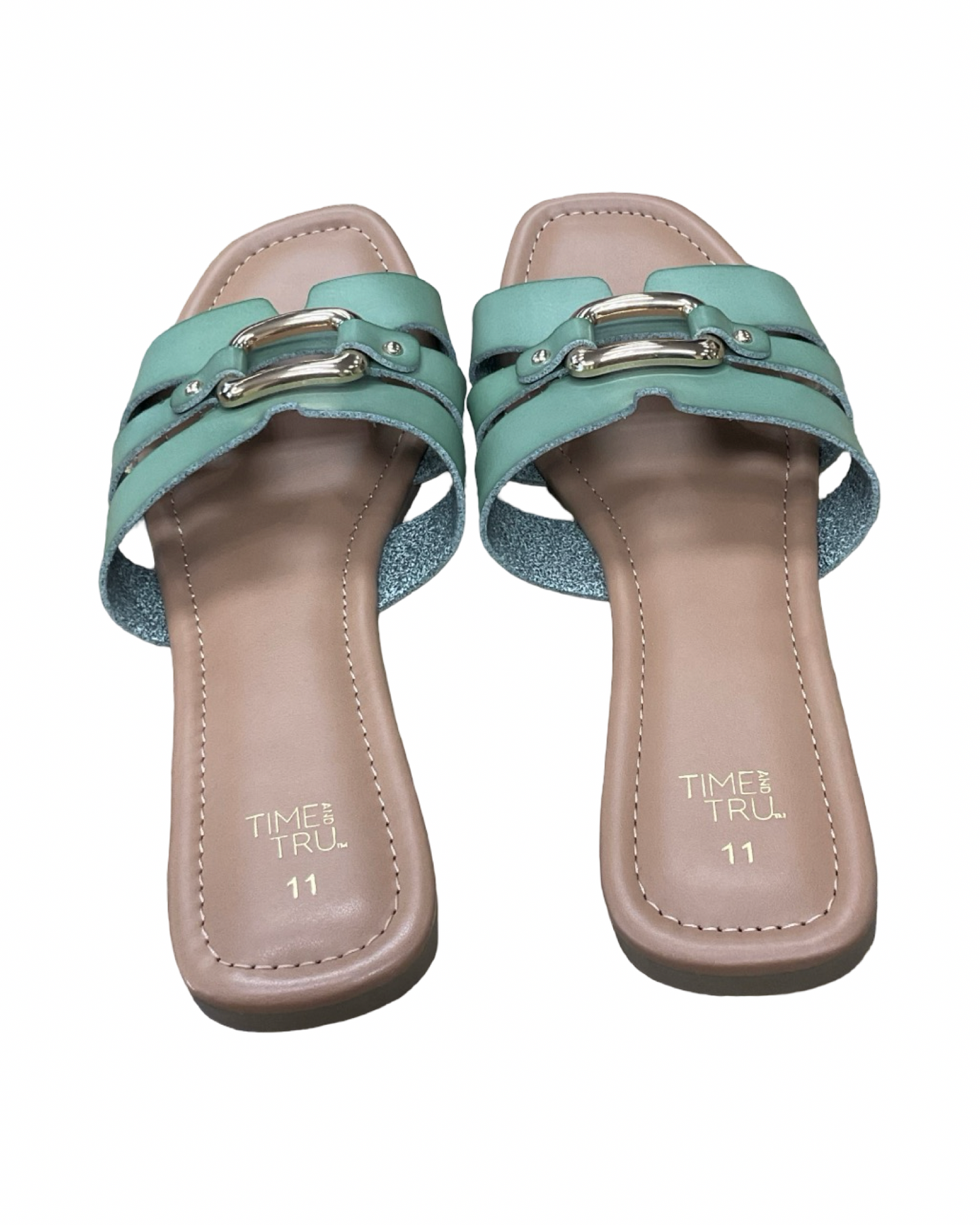 Sandals Flats By Time And Tru In Green, Size:11