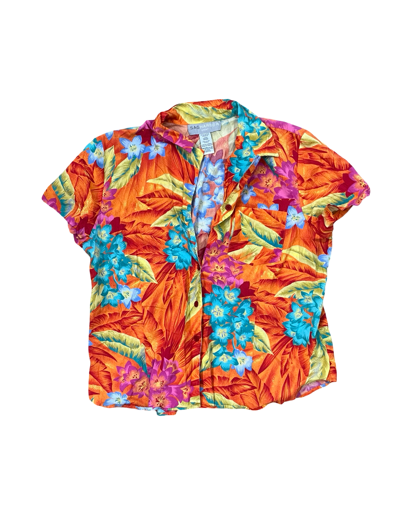 Blouse Ss By Sag Harbor In Orange & Red, Size:L