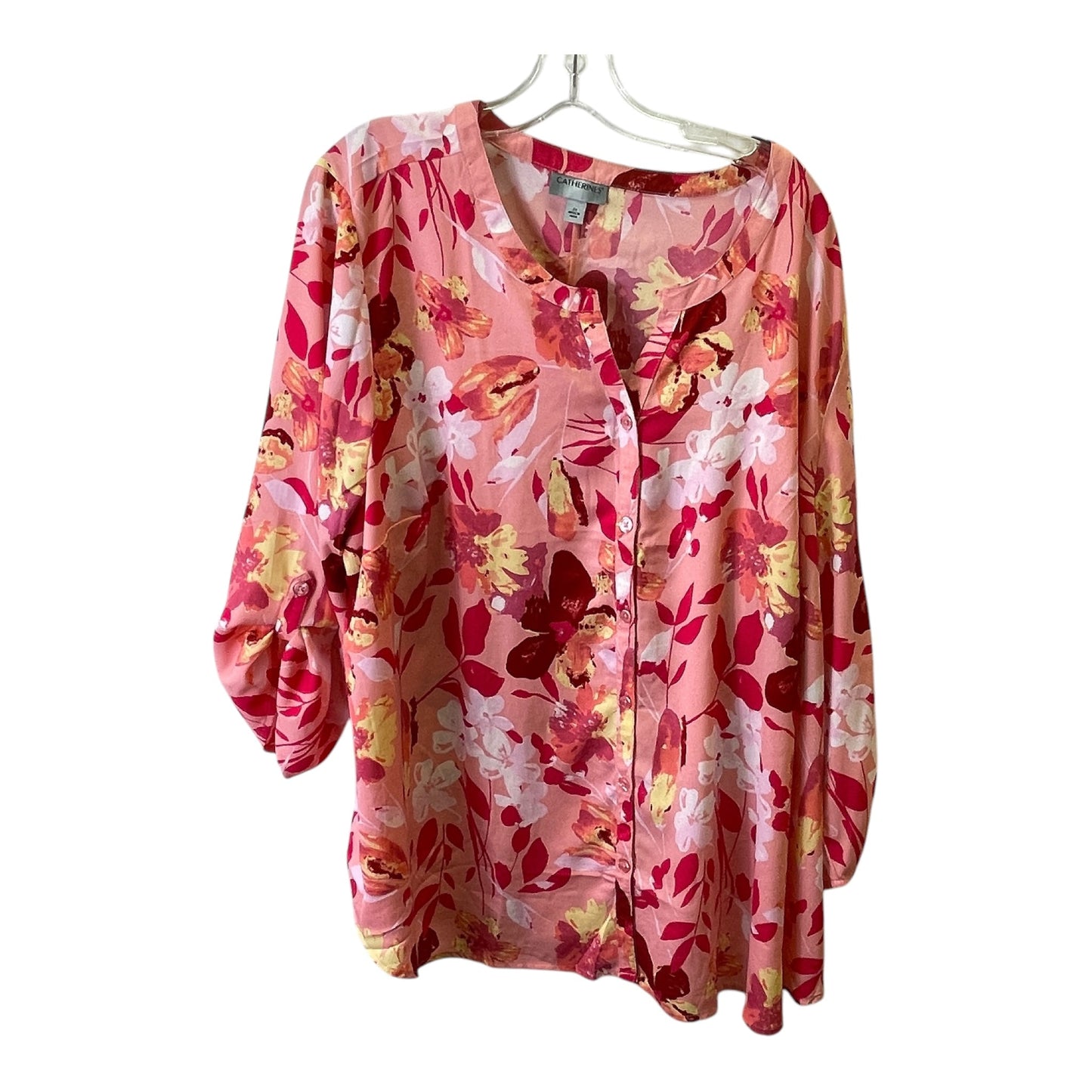 Top 3/4 Sleeve By Catherines In Pink & Red, Size:2X