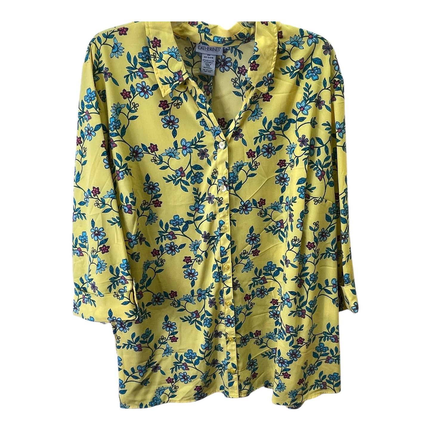 Top 3/4 Sleeve By Catherines In Yellow, Size:2X
