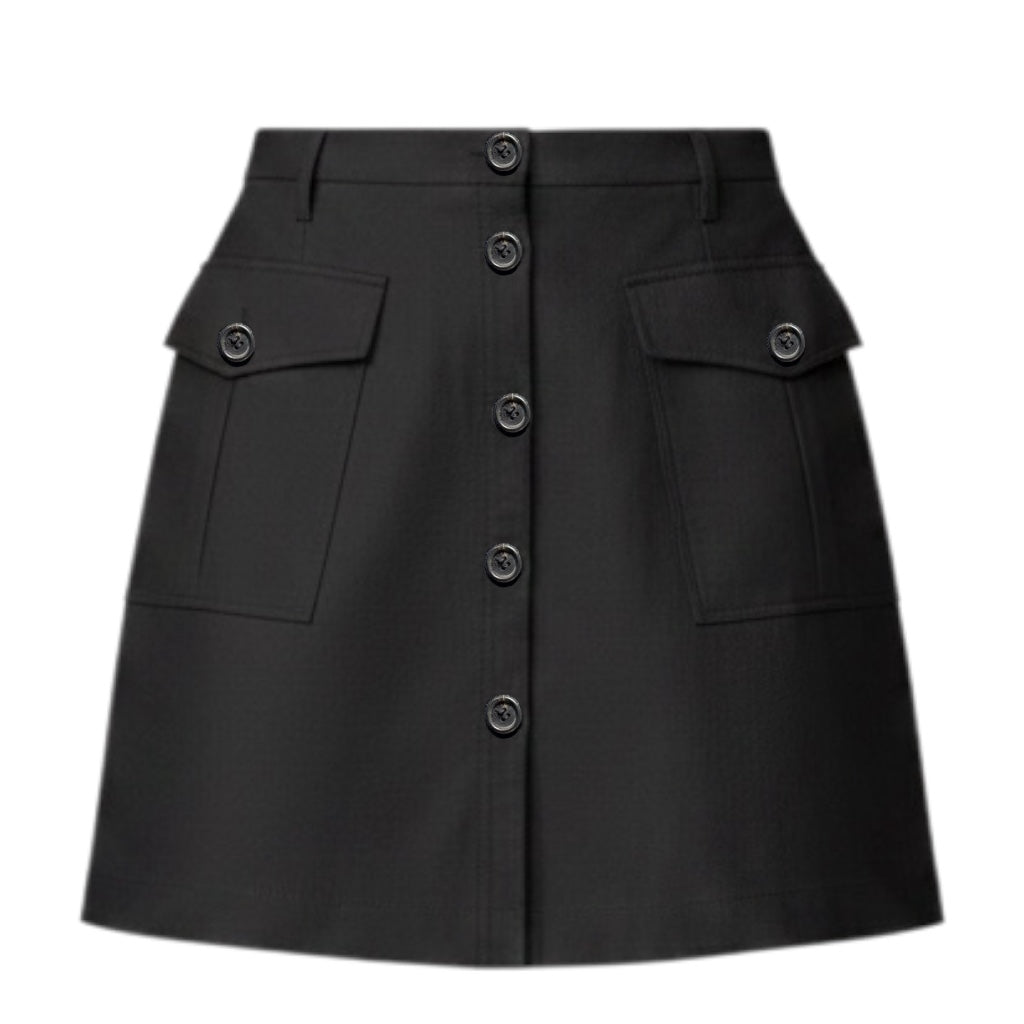 Utility Button Front Mini Skirt Luxury Designer By Burberry In Black, Size: 8