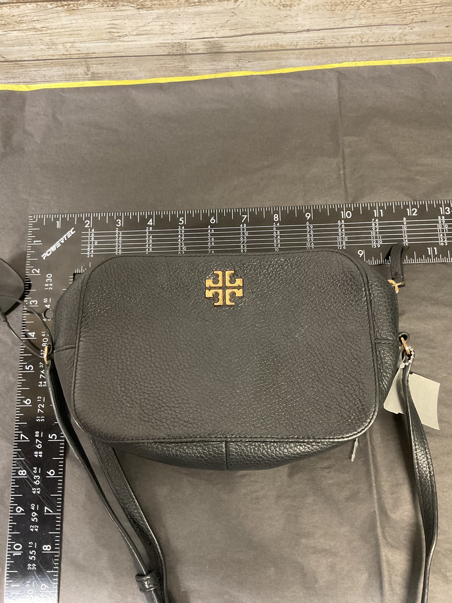 Handbag Designer By Tory Burch In Black & Gold, Size:Small