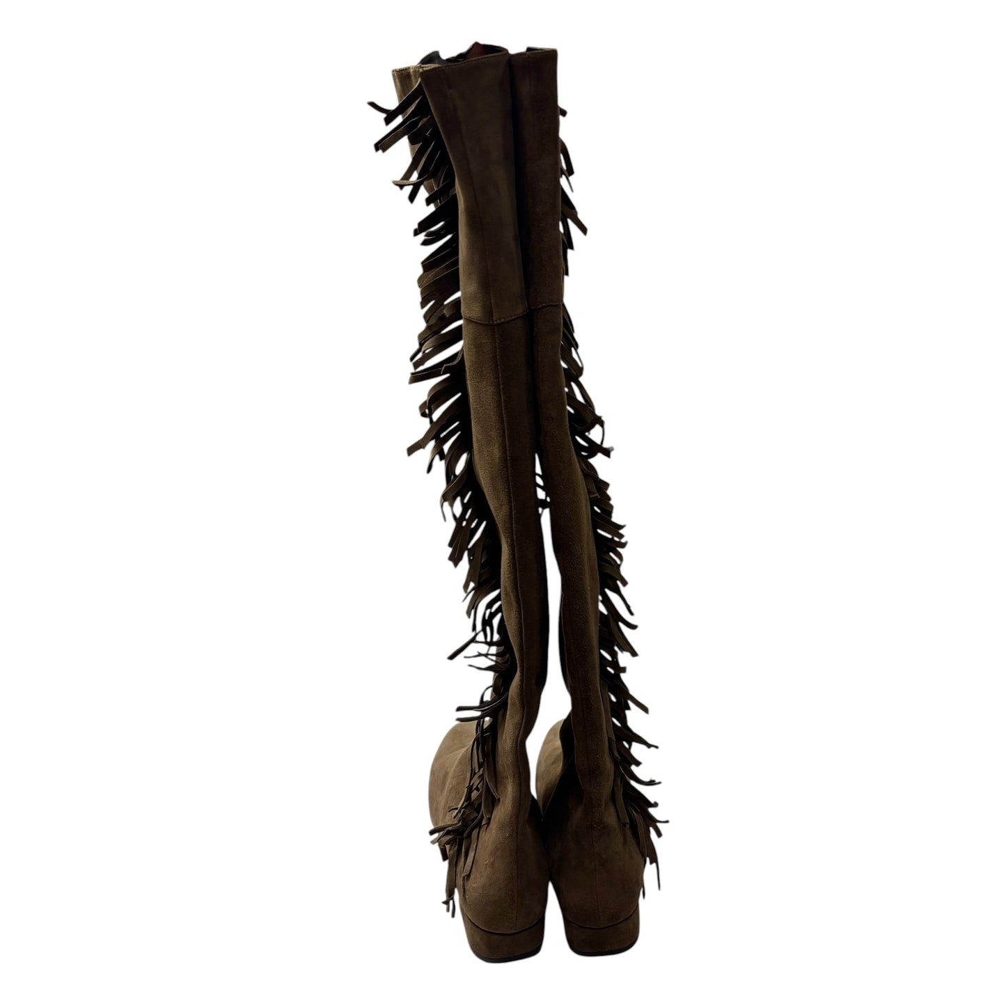 Boots Luxury Designer By Yves Saint Laurent In Brown, Size: 10.5