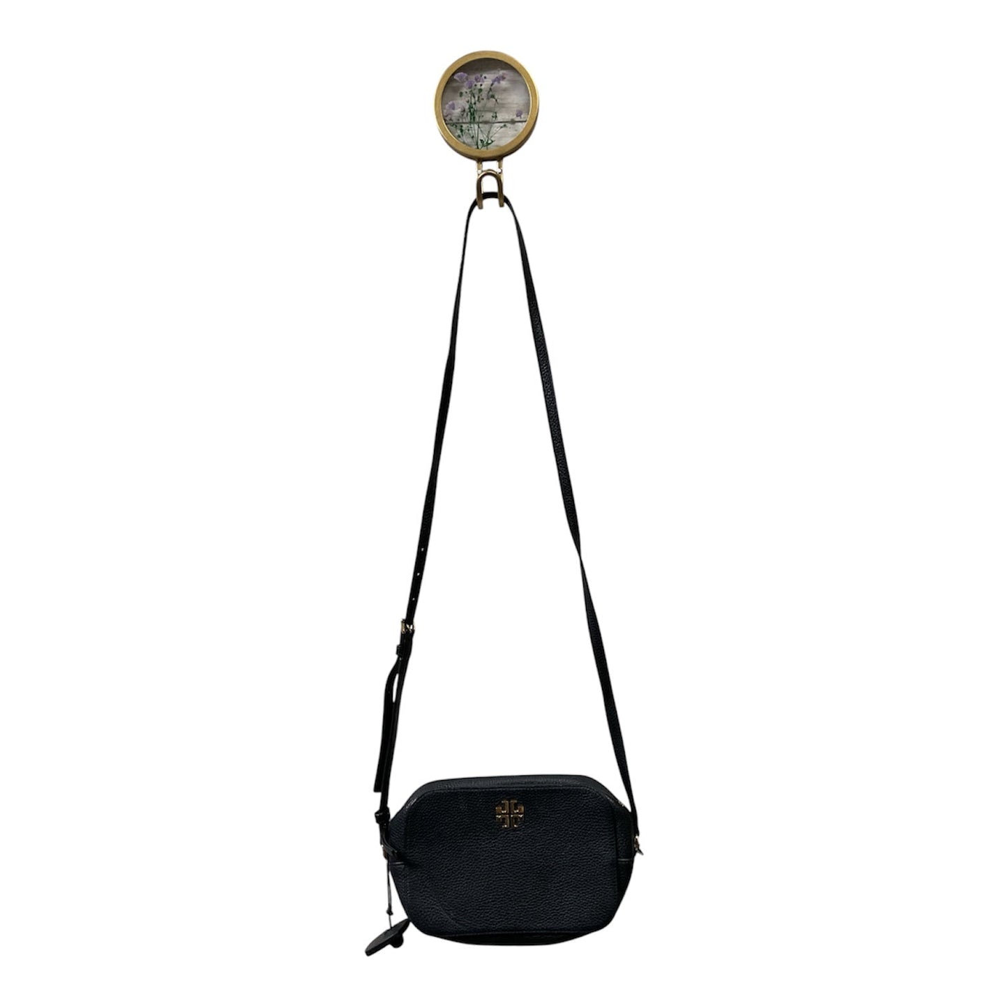 Handbag Designer By Tory Burch In Black & Gold, Size:Small