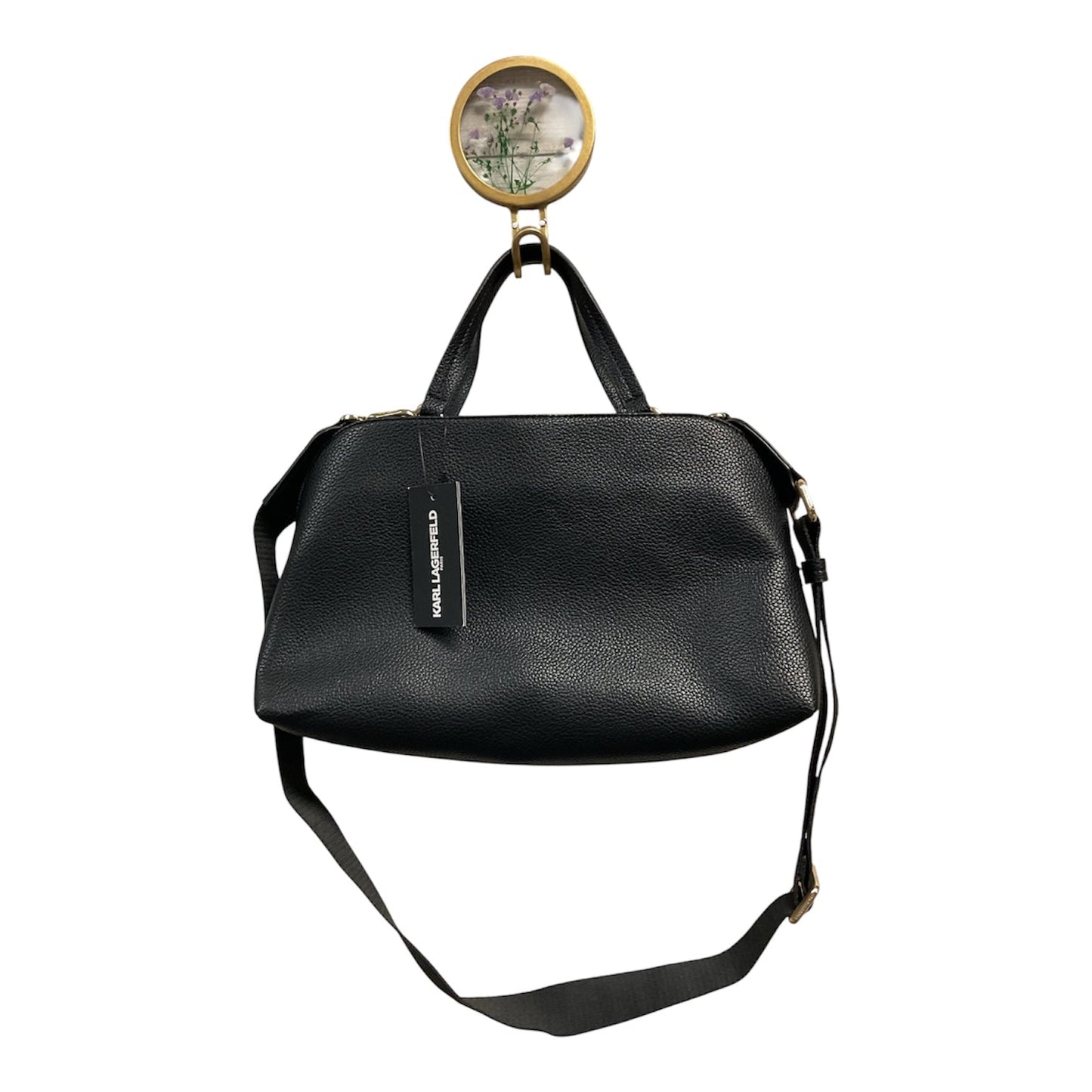 Handbag Designer By Karl Lagerfeld In Black & Gold, Size:Medium
