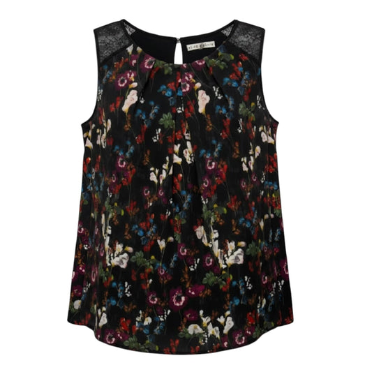 Bertha Silk Lace Trim Sleeveless Top Designer By Alice + Olivia In Floral Print, Size: L (estimated)