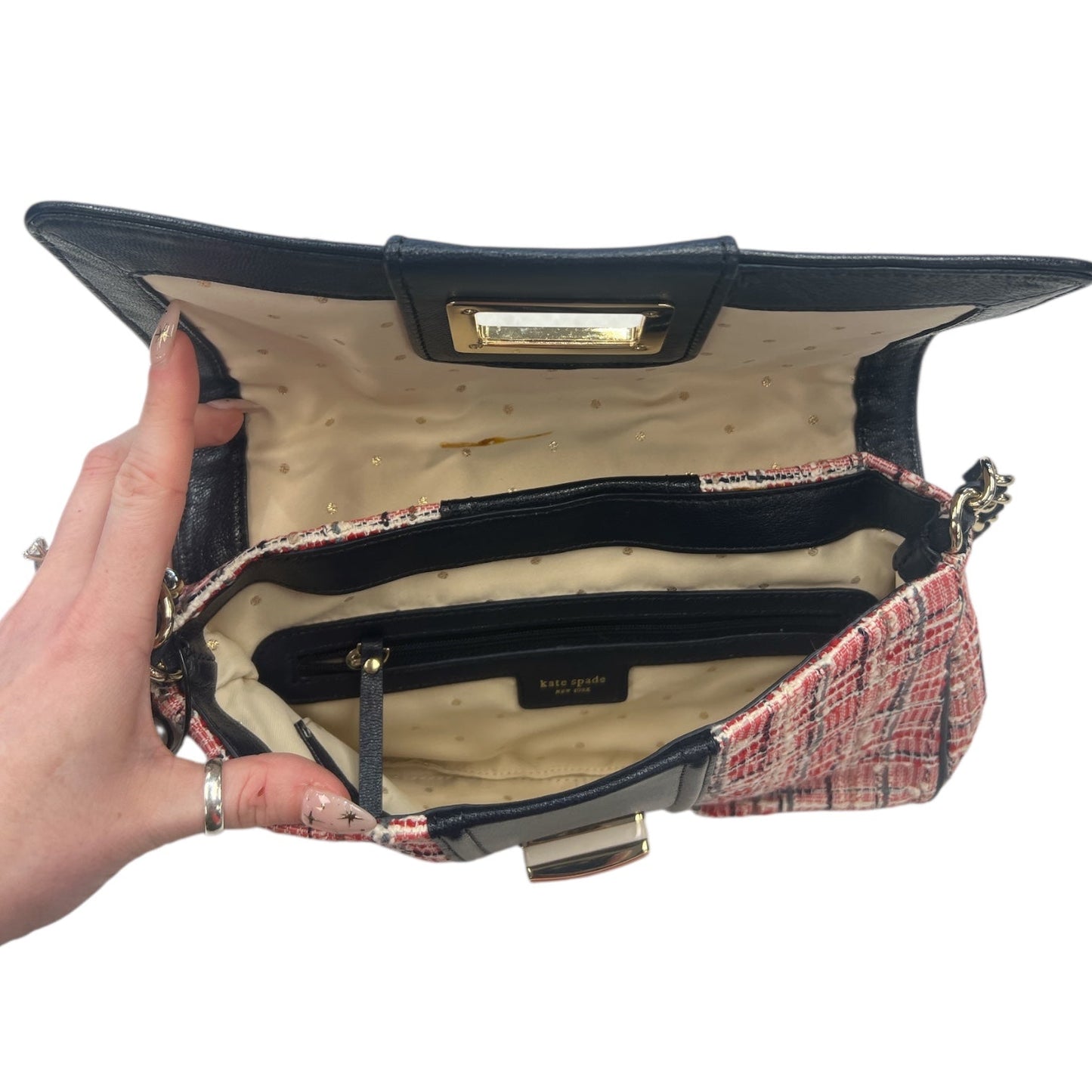 Handbag Designer By Kate Spade In Plaid Pattern, Size:Small