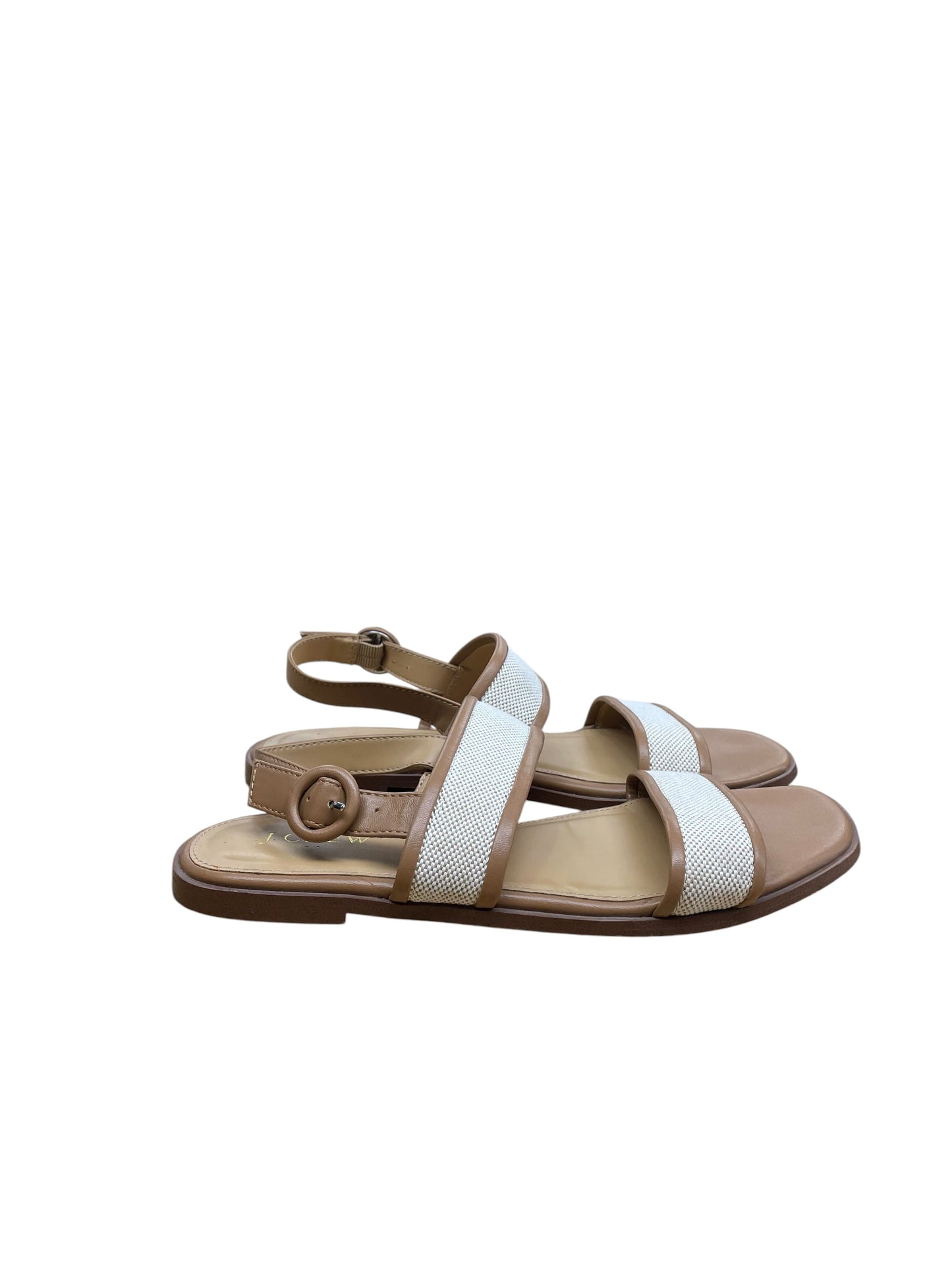 Sandals Flats By J. Crew In Tan & White, Size:7.5
