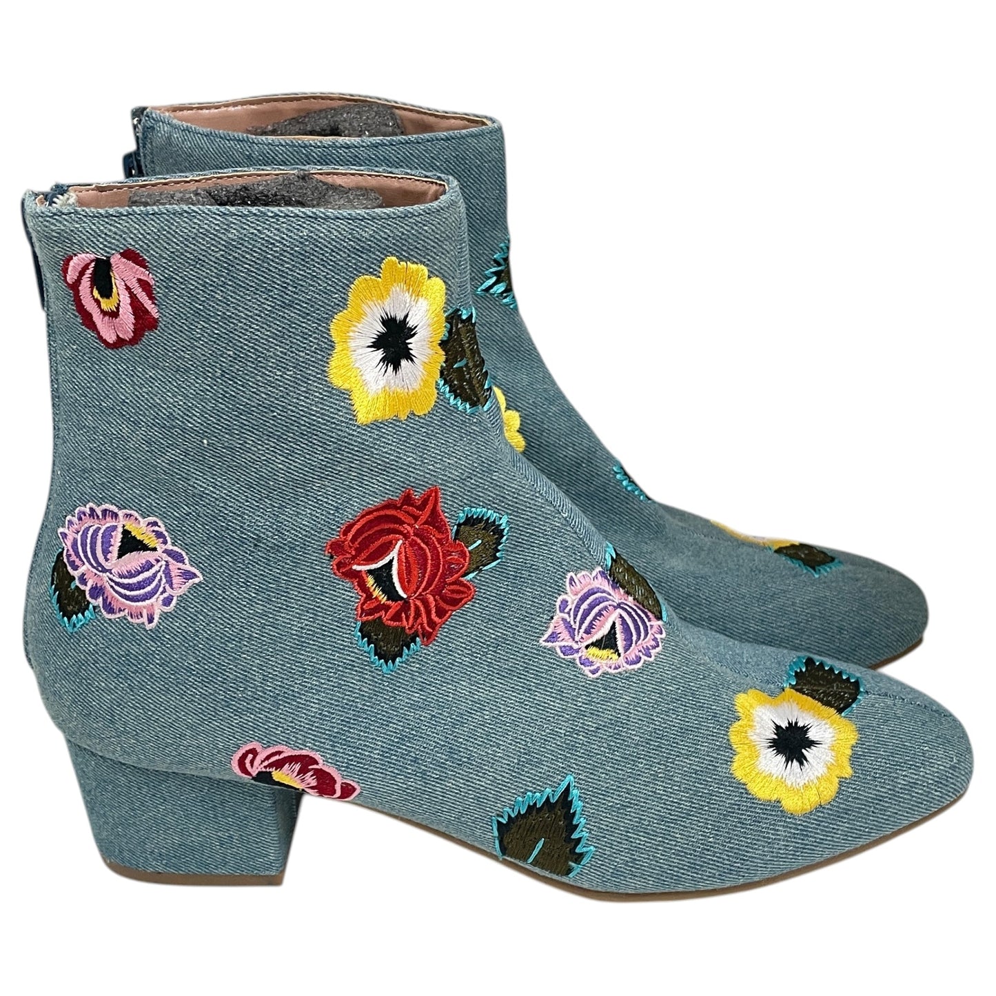 Boots Ankle Heels By Betsey Johnson In Blue Denim, Size:9