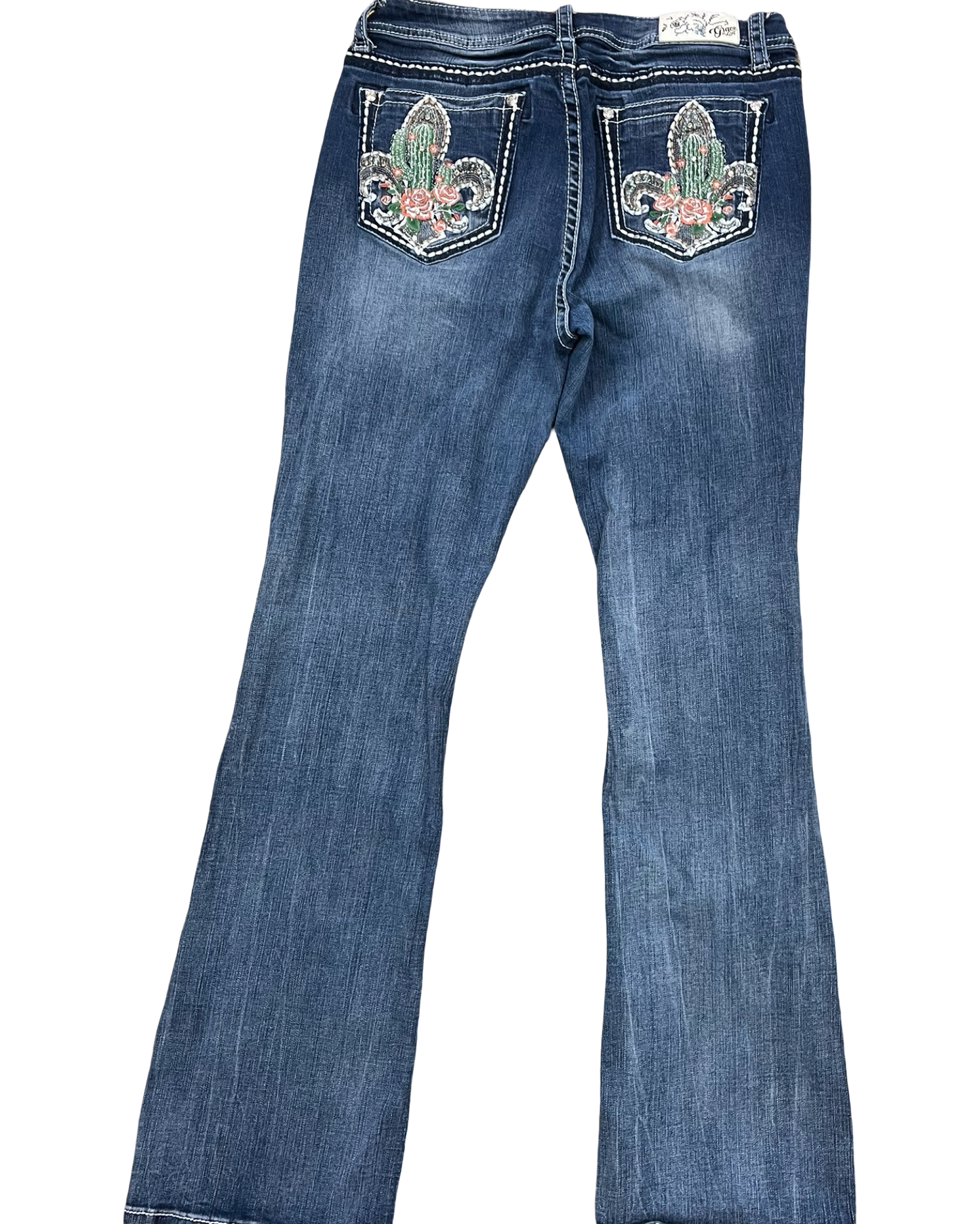 Jeans Flared By Grace In Blue Denim, Size:18