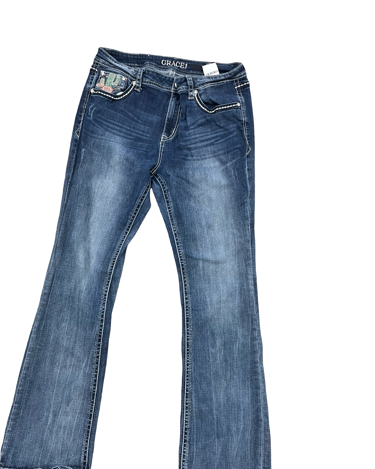 Jeans Flared By Grace In Blue Denim, Size:18