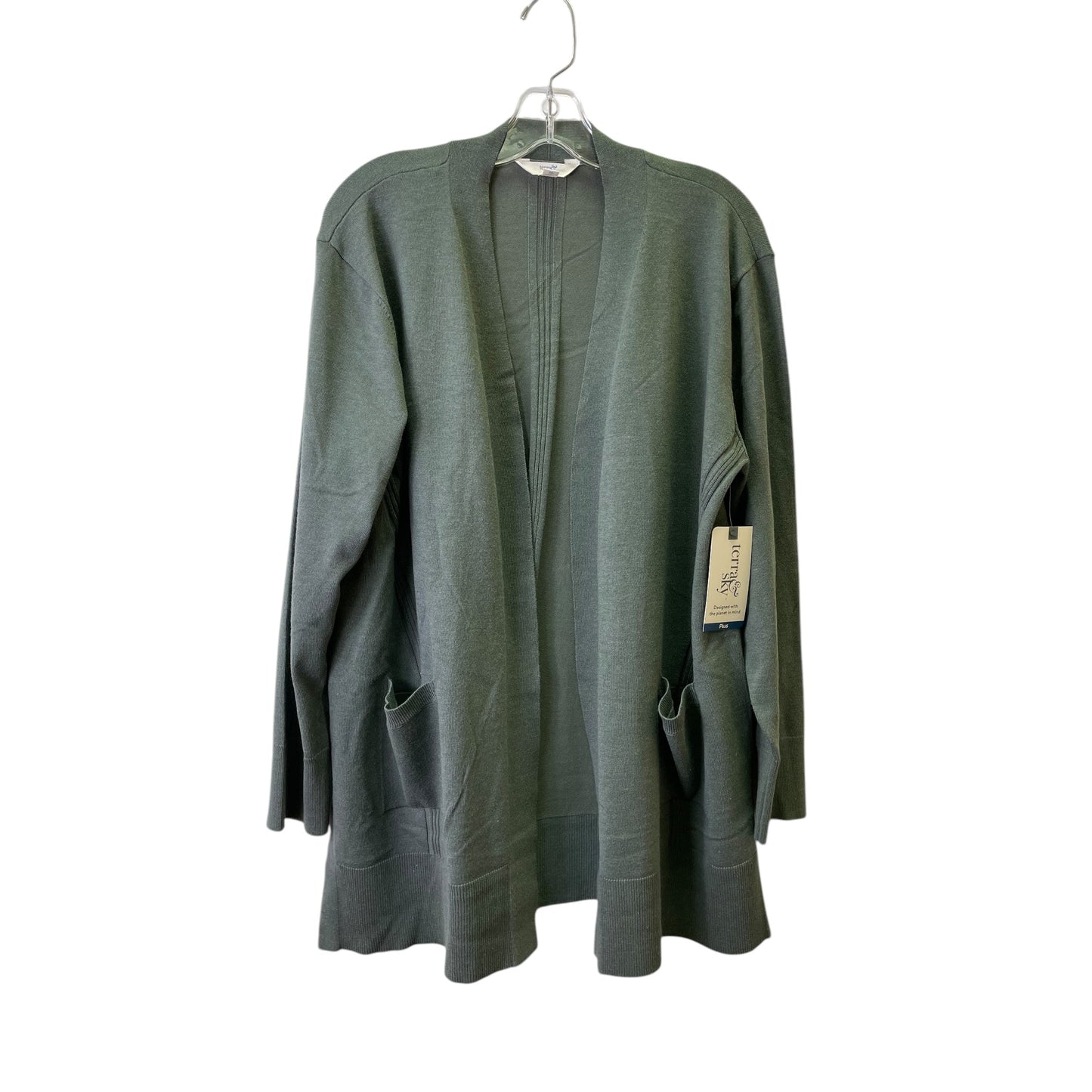 Sweater Cardigan By Terra & Sky In Green, Size:14