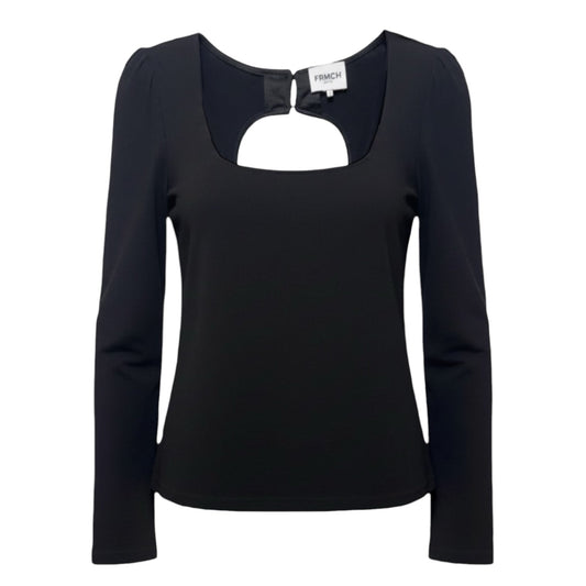 Square Neck Keyhole Back Long Sleeve Top By FRNCH In Black, Size: L