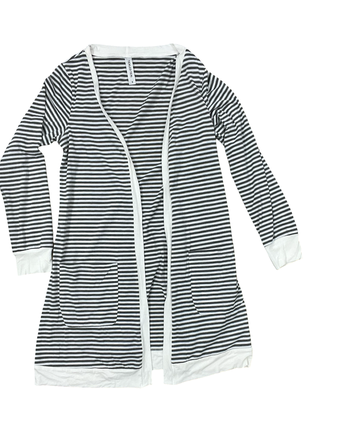 Cardigan By Tickled Teal In Grey & White, Size:S