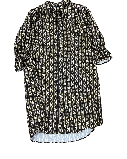 Dress Casual Midi By Clothes Mentor In Brown & Gold, Size:M