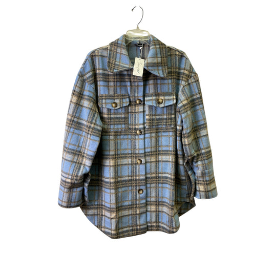 Jacket Shirt By Simplee In Blue & Tan, Size:S