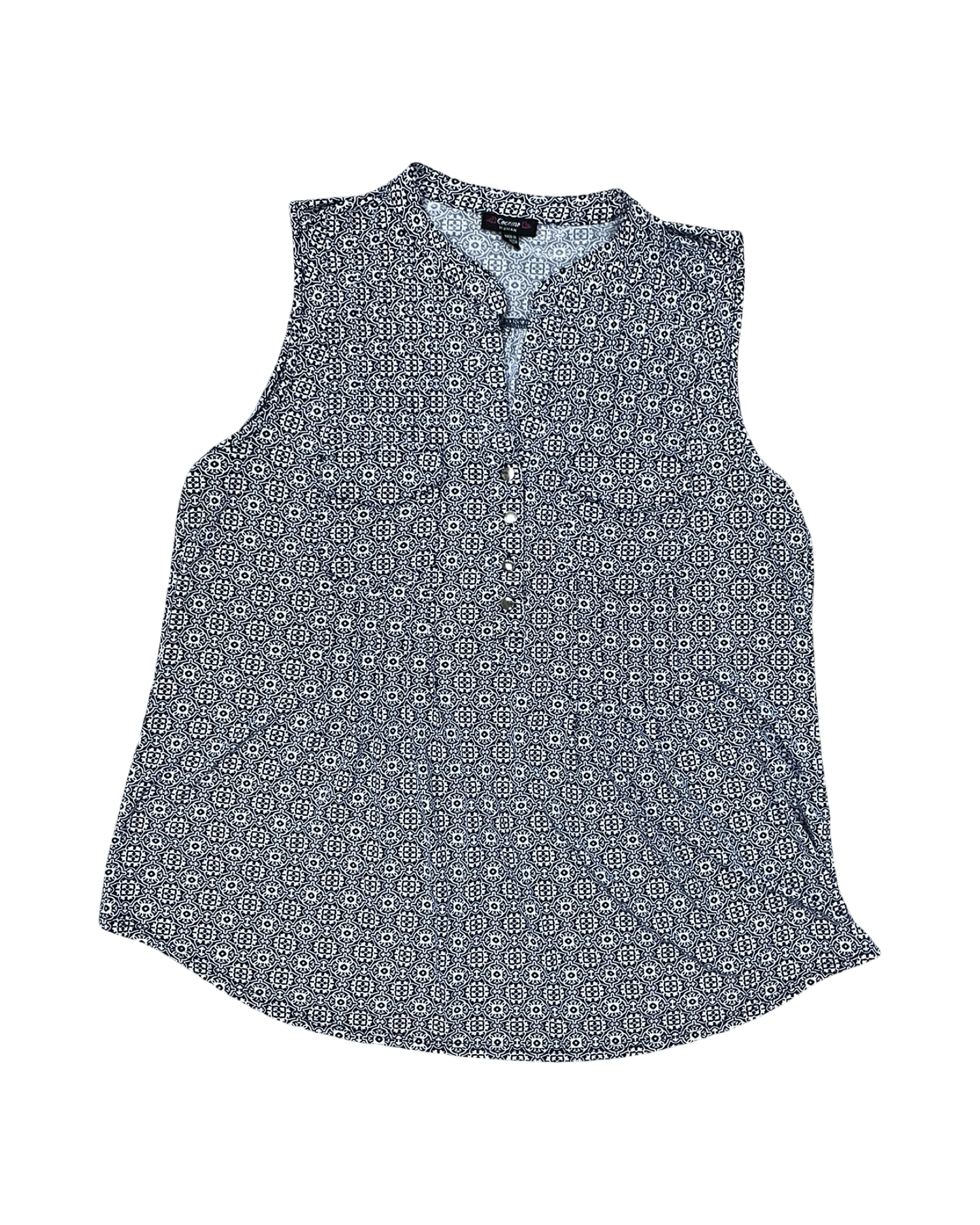 Top Sleeveless By Cocomo In Blue & White, Size:1X