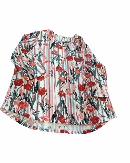 Top 3/4 Sleeve By Denim And Company In Gold & Red, Size:Xl