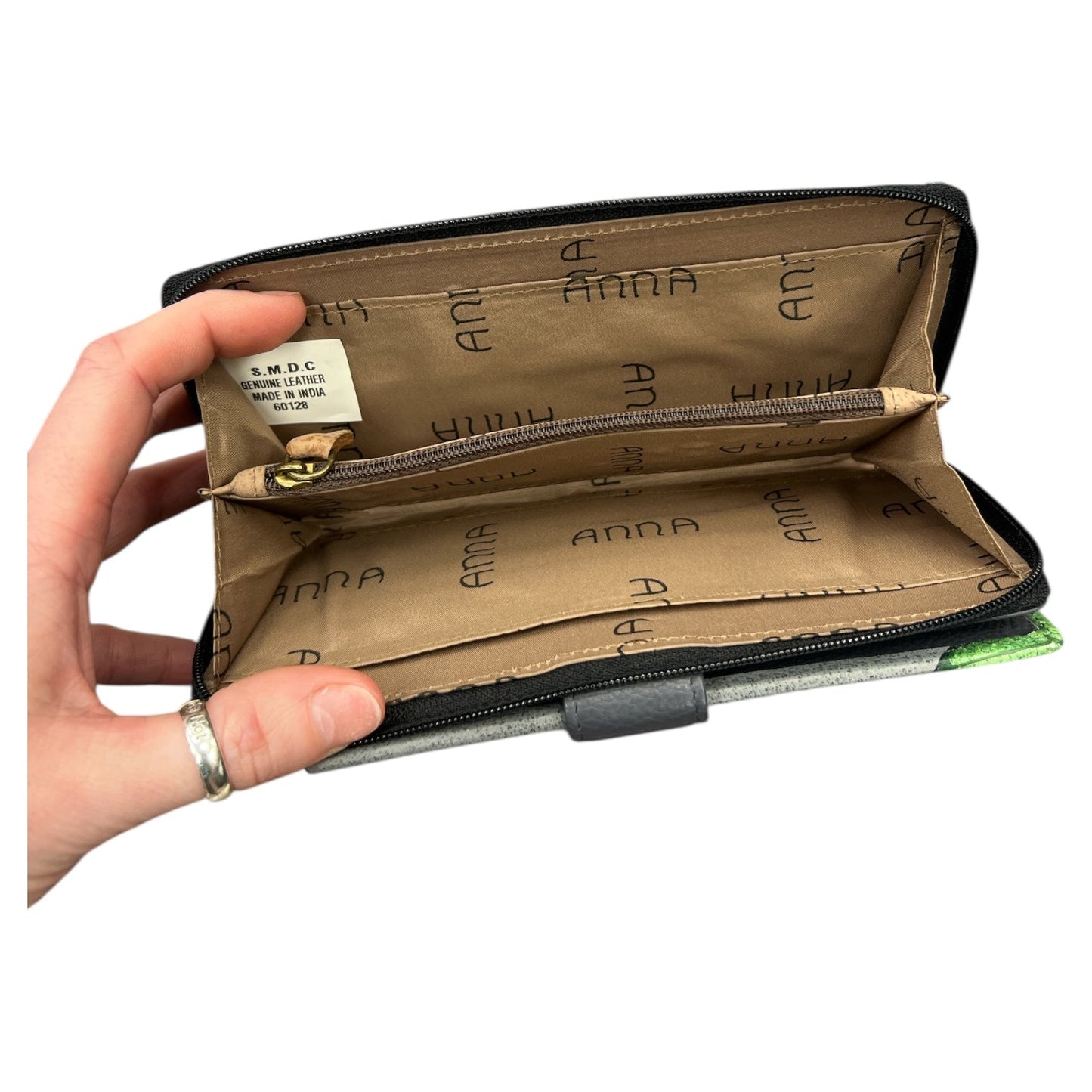 Wallet Leather By Anuschka In Grey, Size:Large