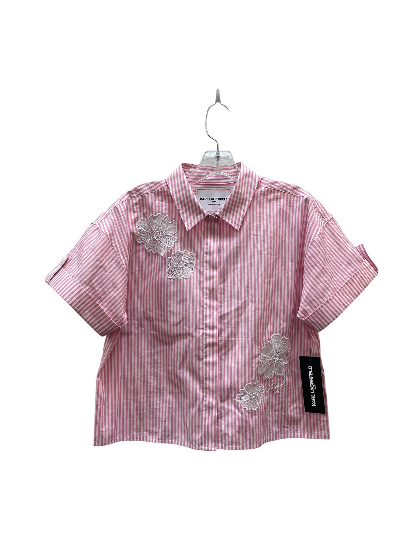 Top Ss Designer By Karl Lagerfeld In Pink & White, Size:S