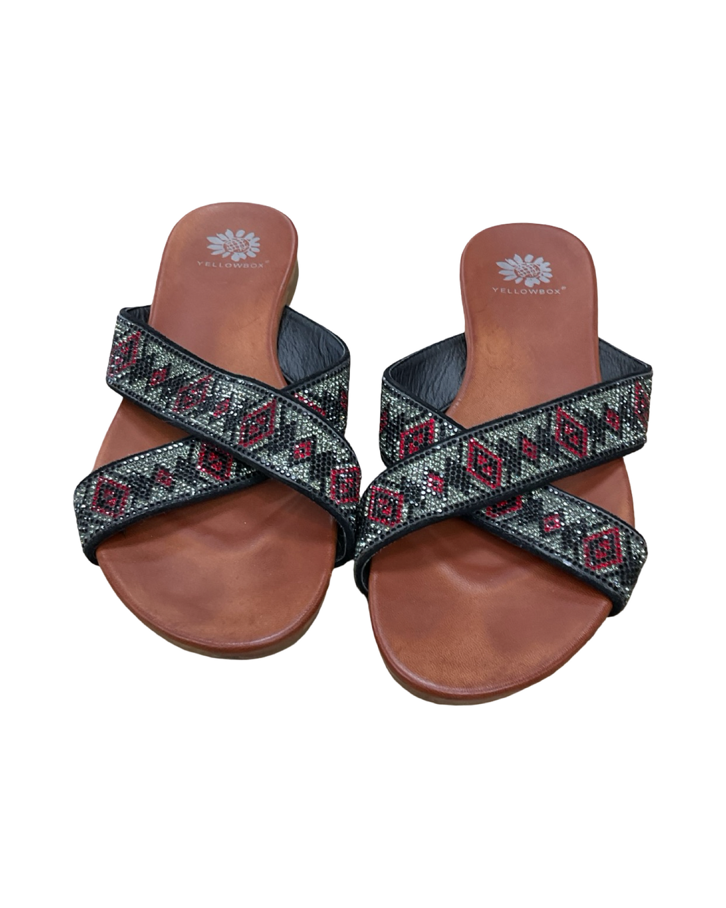Sandals Flats By Yellow Box In Black & Red, Size:7.5