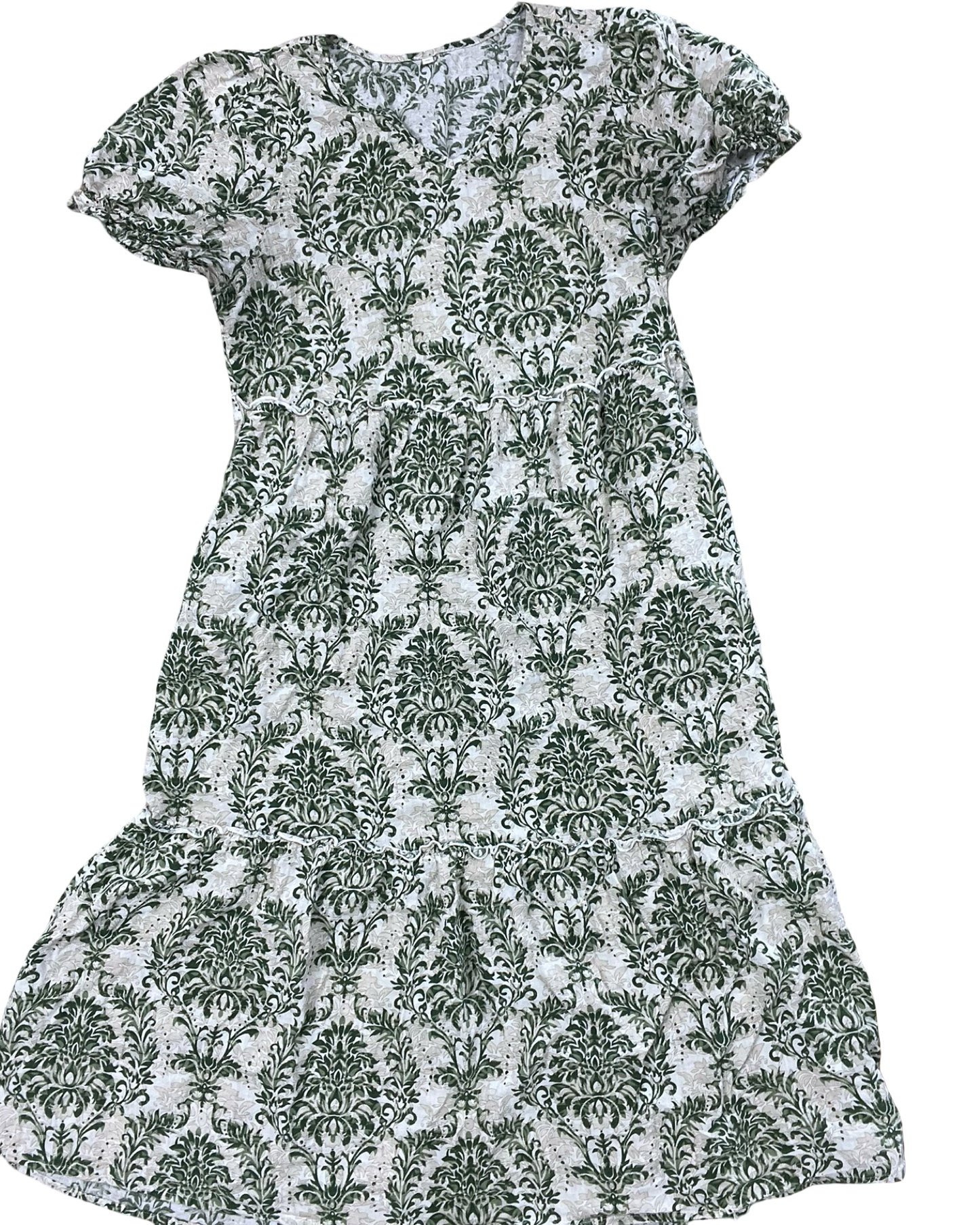 Dress Casual Midi By Clothes Mentor In Cream & Green, Size:M