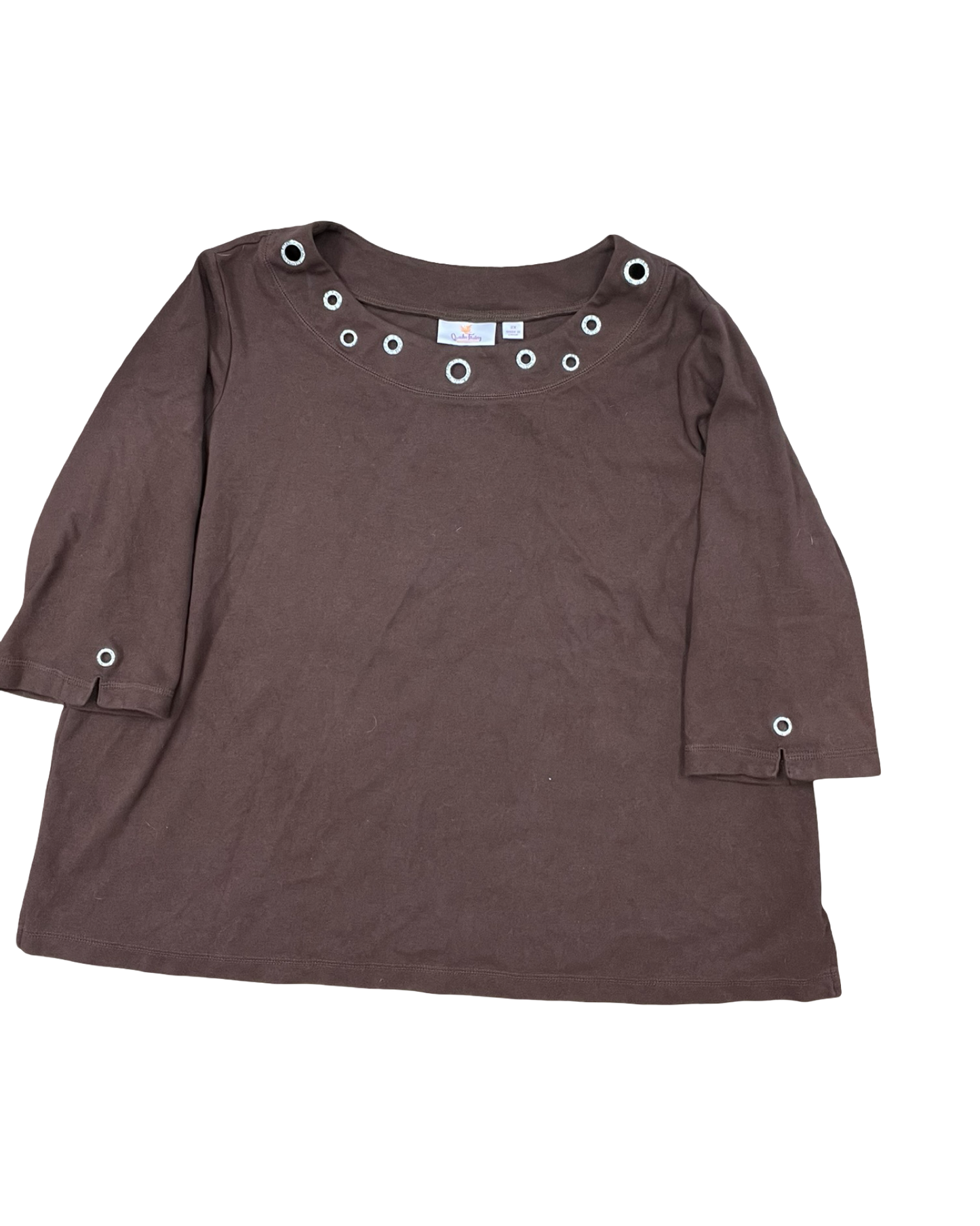 Top 3/4 Sleeve By Quaker Factory In Brown, Size:2X