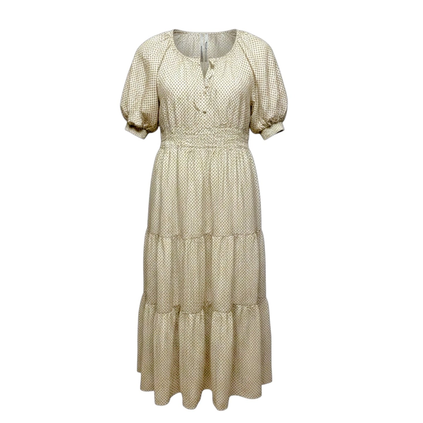 The Somerset Maxi Dress Puff Sleeve Edition By Anthropologie In Gold & Tan, Size: L