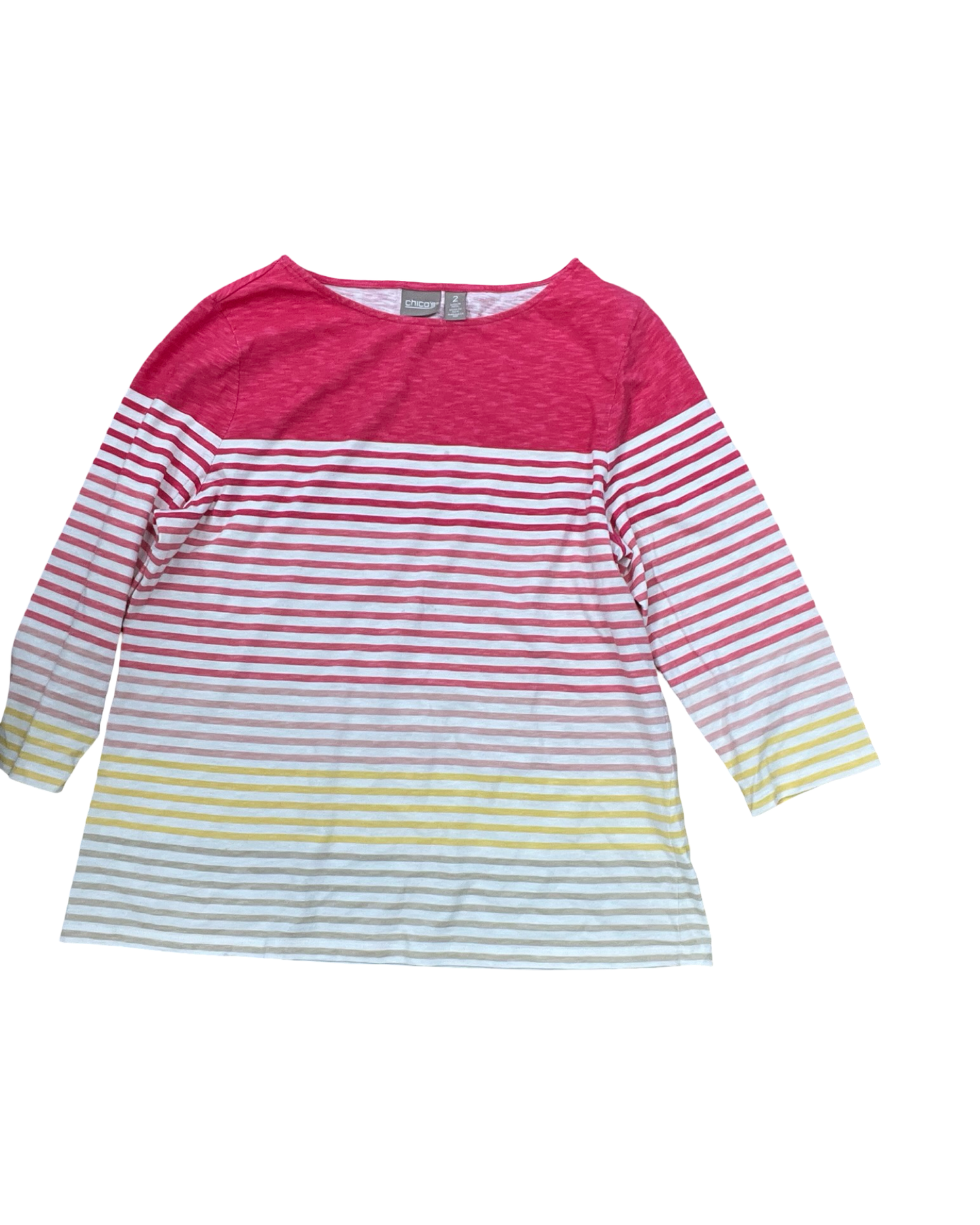 Top 3/4 Sleeve By Chicos In Pink & White, Size:L