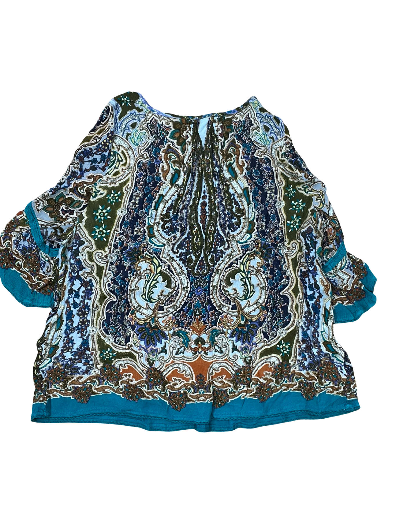 Top 3/4 Sleeve By Bila In Blue & Brown, Size:1X