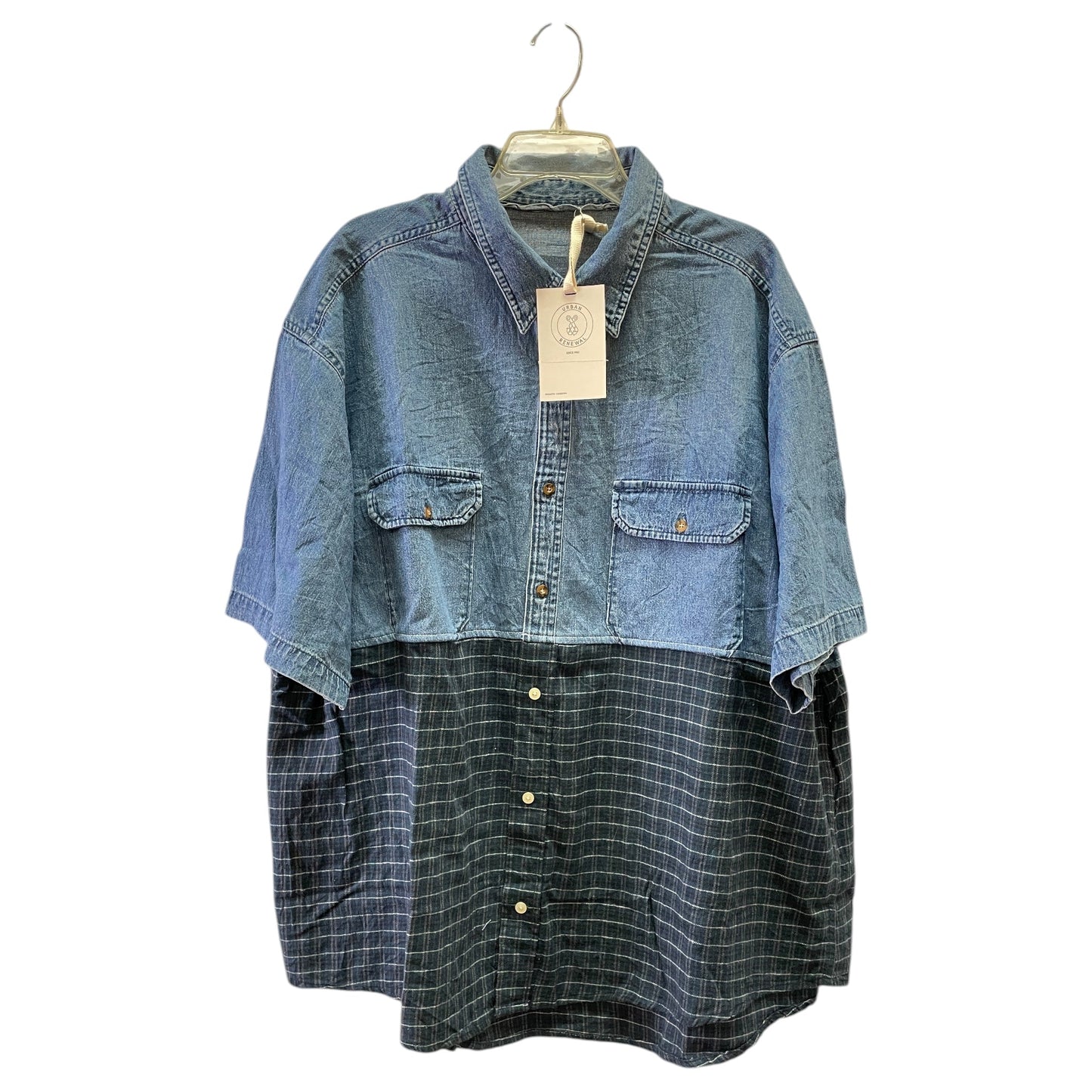 Blouse Ls By URBAN RENEWAL In Blue Denim, Size:2X