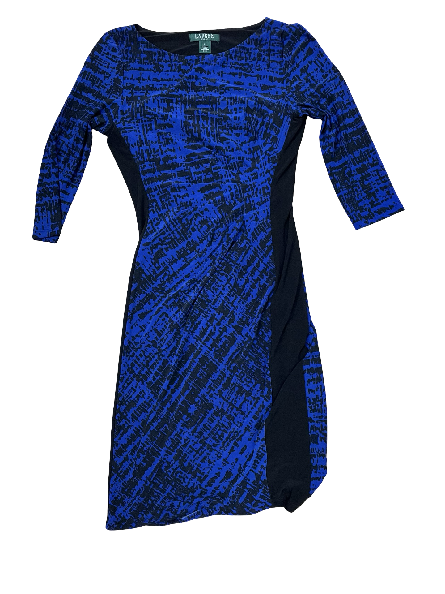 Dress Casual Midi By Ralph Lauren In Black & Blue, Size:2