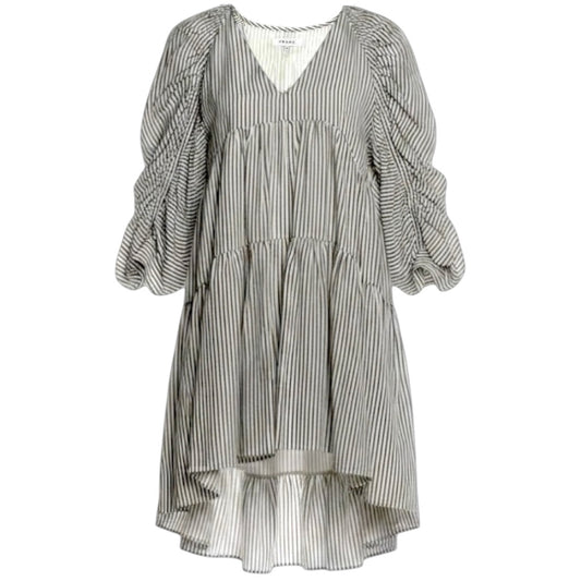 Shirred Empire Waist Tiered Mini Dress By Frame In Striped Pattern, Size: XS