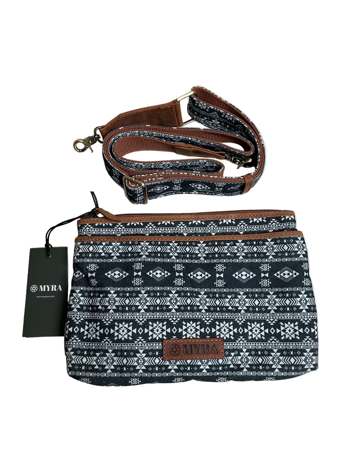 Crossbody By Myra In Black & White, Size:Medium