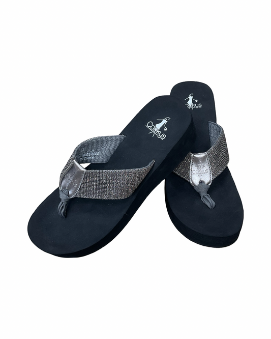 Sandals Heels Platform By Corkys In Silver, Size:7
