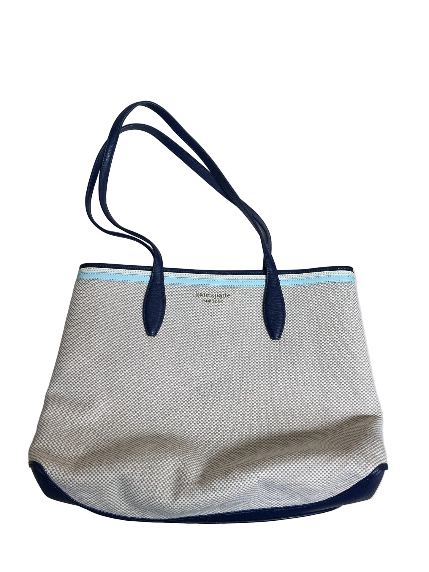 Handbag Designer By Kate Spade In Blue & Cream, Size:Large