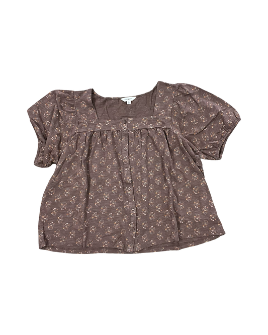 Blouse Ss By Lucky Brand In Brown, Size:Xl