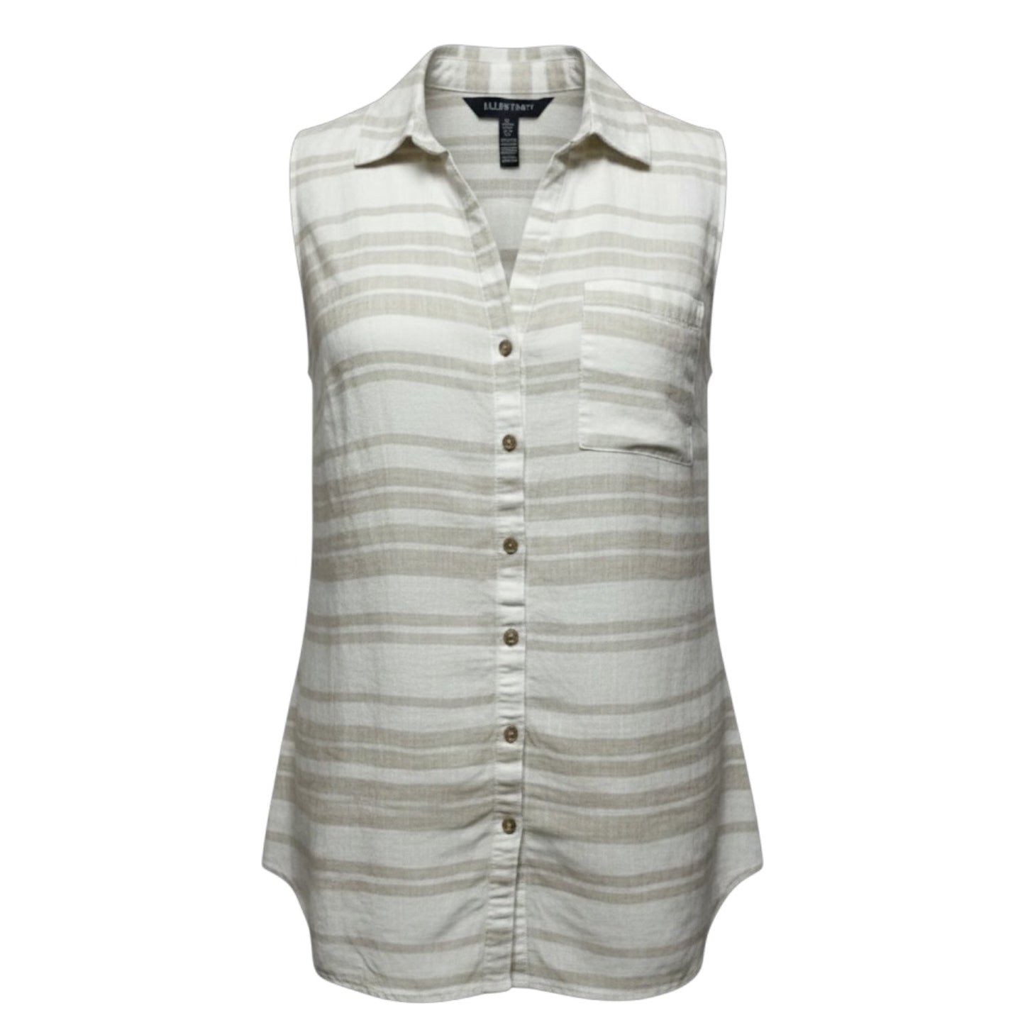 Linen Blend Button Down Sleeveless Top By Ellen Tracy In Striped Pattern, Size: S