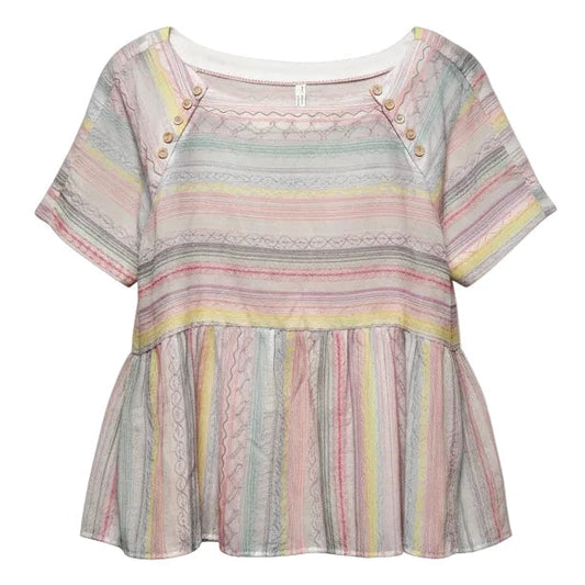 Embroidered Babydoll Top Short Sleeve By Anthropologie In Multi-colored, Size: S