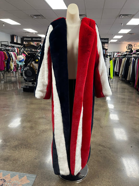 Coat Faux Fur & Sherpa By Clothes Mentor In Blue & Red & White, Size:S