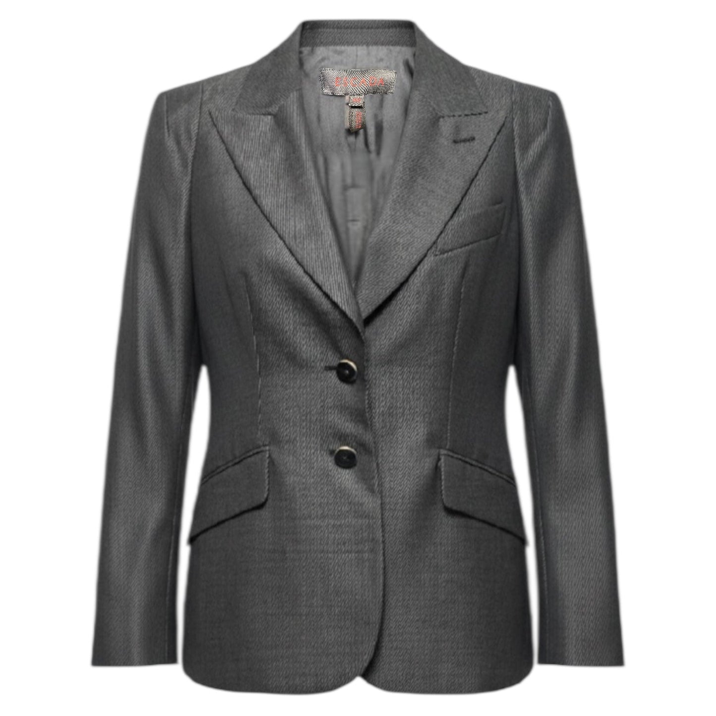 Wool Silk Blend Single Breasted 2 Button Tailored Blazer Designer By Escada In Black & White, Size: M (40 EU)