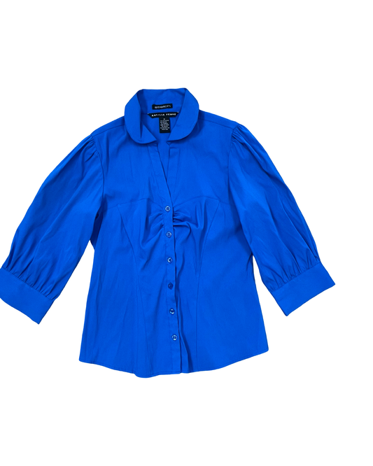 Blouse 3/4 Sleeve By Antilia Femme In Blue, Size:M