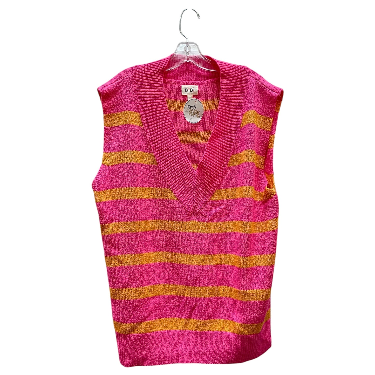 Vest Sweater By Bibi In Orange & Pink, Size:L