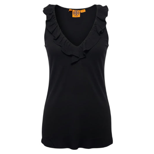 Silk Ruffle Top Sleeveless Designer By Tory Burch In Black, Size: 4