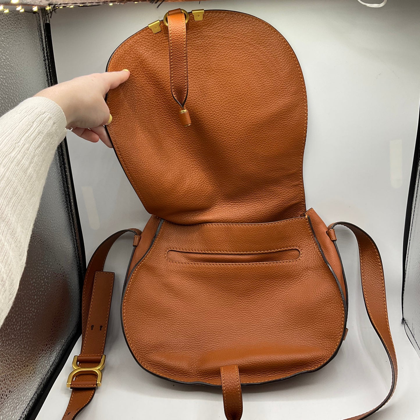 Chloé MARCIE SADDLE BAG GRAINED LEATHER Tan
