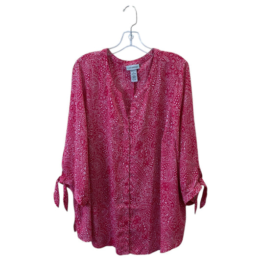 Top 3/4 Sleeve By Catherines In Red & White, Size:2X