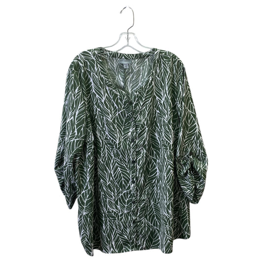 Top 3/4 Sleeve By Catherines In Green & White, Size:2X