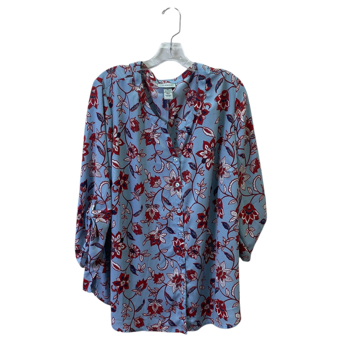 Top 3/4 Sleeve By Catherines In Blue & Red, Size:2X