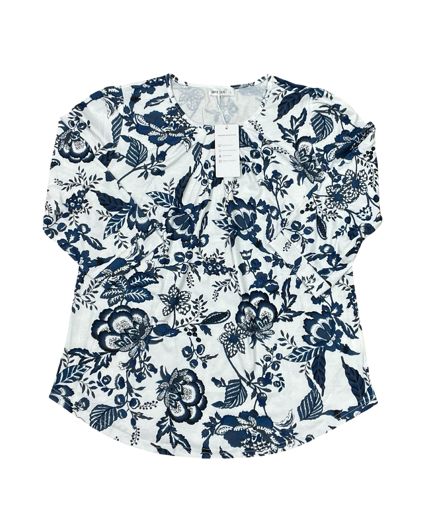 Top 3/4 Sleeve By Clothes Mentor In Blue & White, Size:L